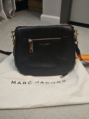 Marc Jacobs Black Leather Saddle Crossbody with Gold Hardware